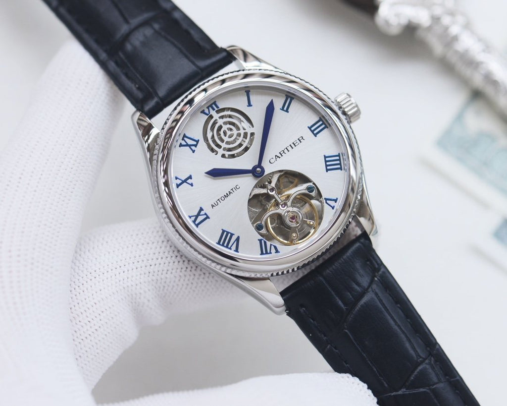 Cartier Silver Black Dial Bracelet Watch — front